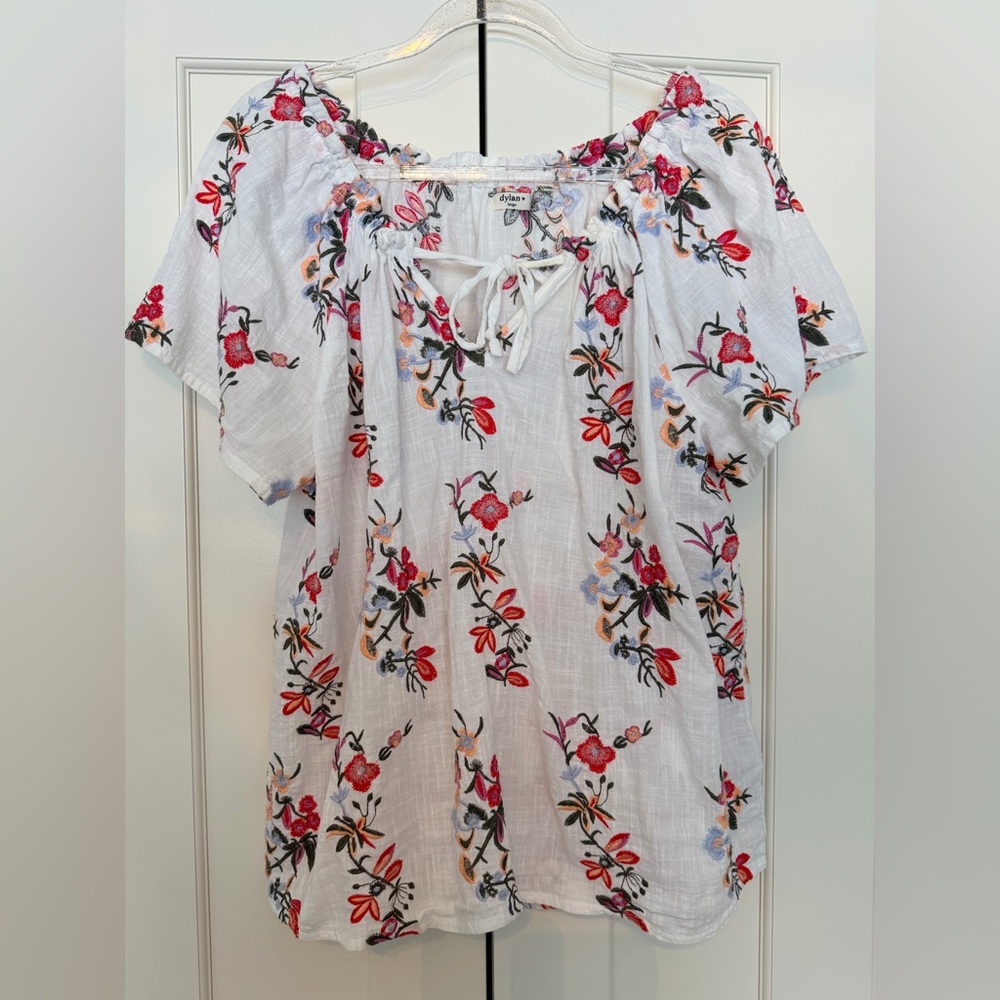 Dylan Los Angeles White Blouse with Colorful Floral Embroidery